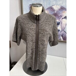 Willi Smith Women's M Brown Gray Full Zip Wool Blend Short Sleeve Knit‎ Sweater